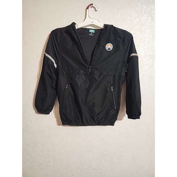 365 Kids Hooded Windbreaker 1/4 Zip Black sz 10 Boys Front Pockets - Picture 1 of 14